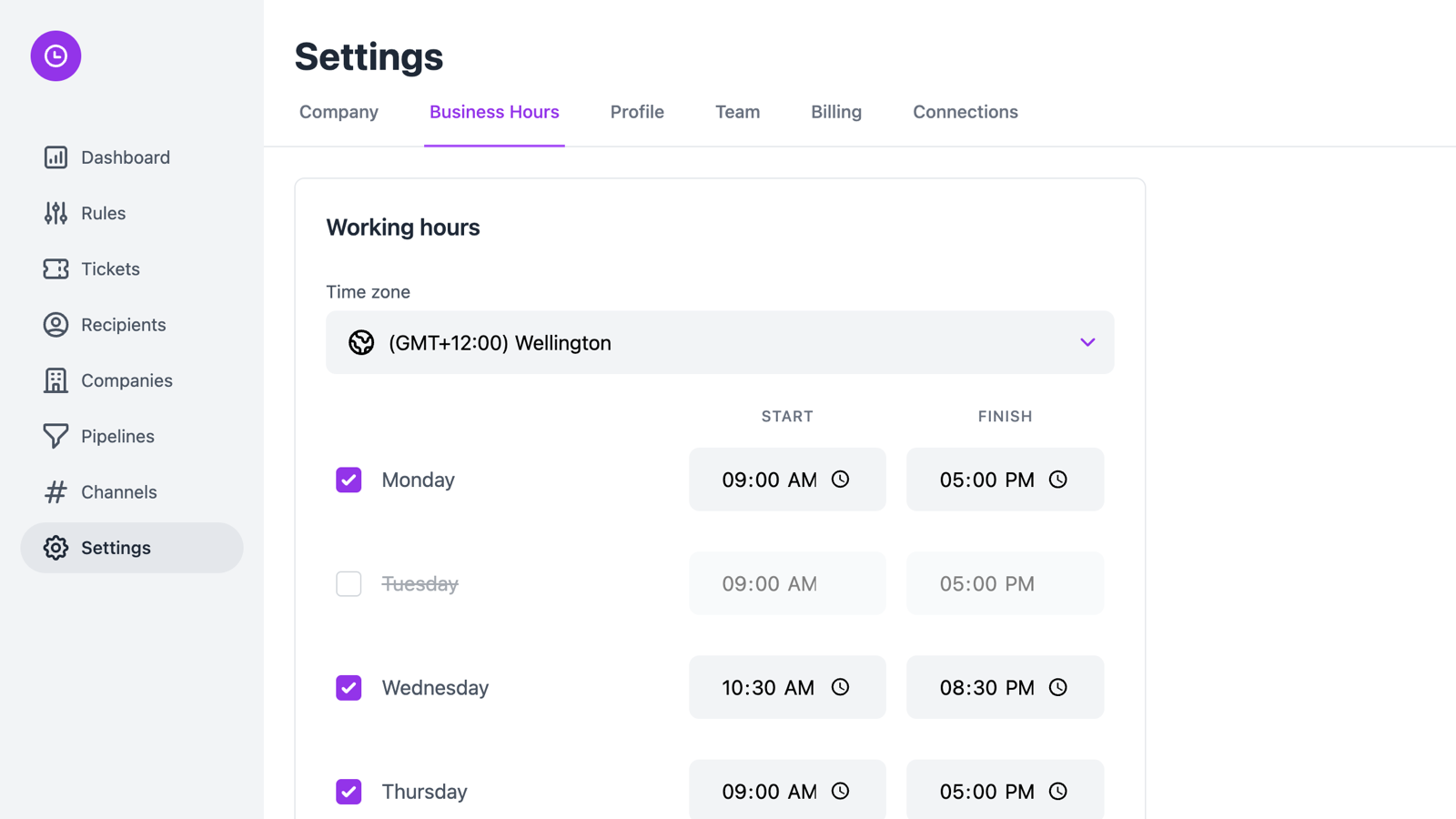 Customise your Business Hours